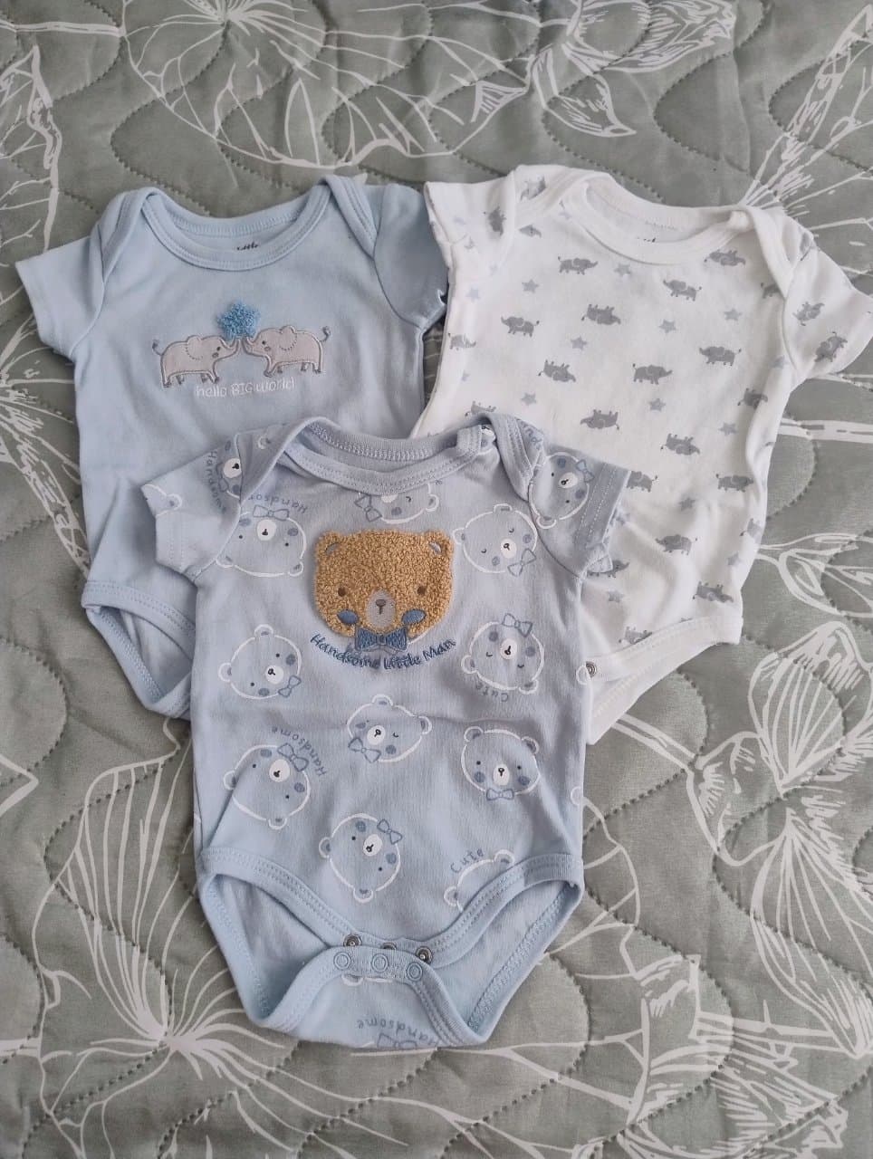 3 bodis bebé 0-3 meses + gorrito algodón 100%